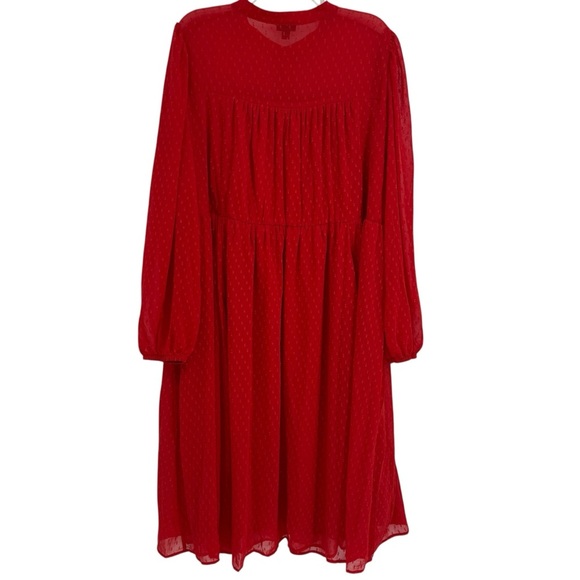Torrid Midi Clip Dot Dress Women's Size 3X Chiffon Red Mandarin Collar Button - Picture 6 of 14